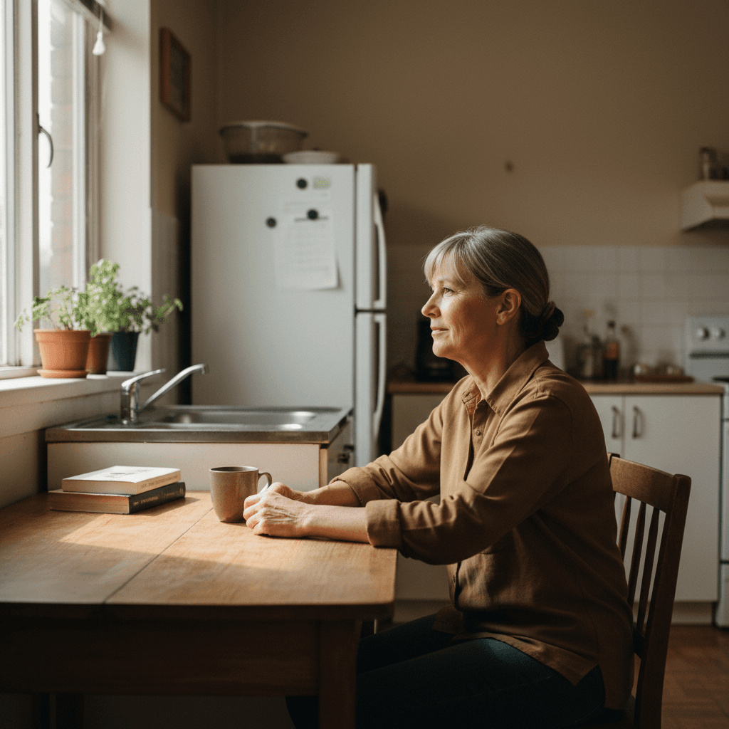 Resident in clean, functional kitchen space