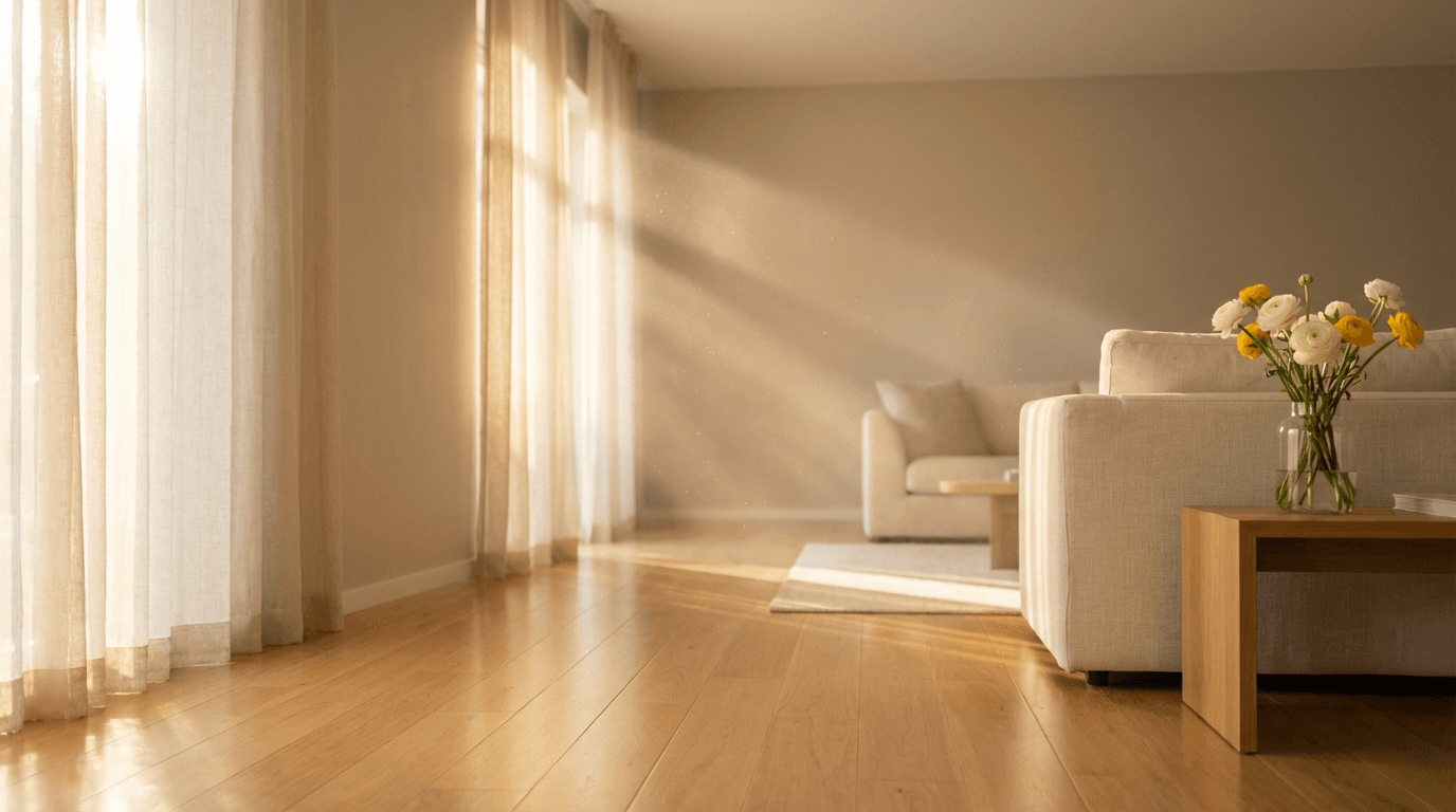 Clean bedroom with natural light