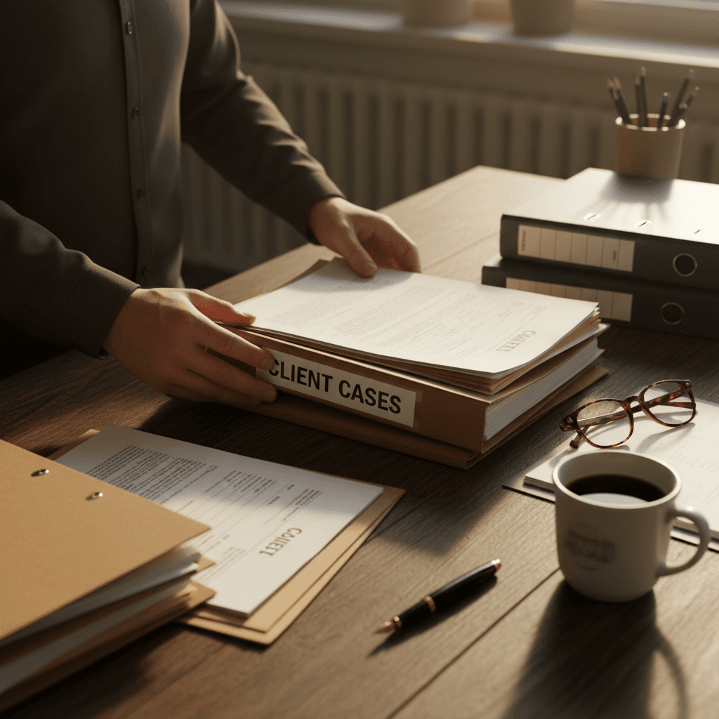 Social worker reviewing housing referral forms